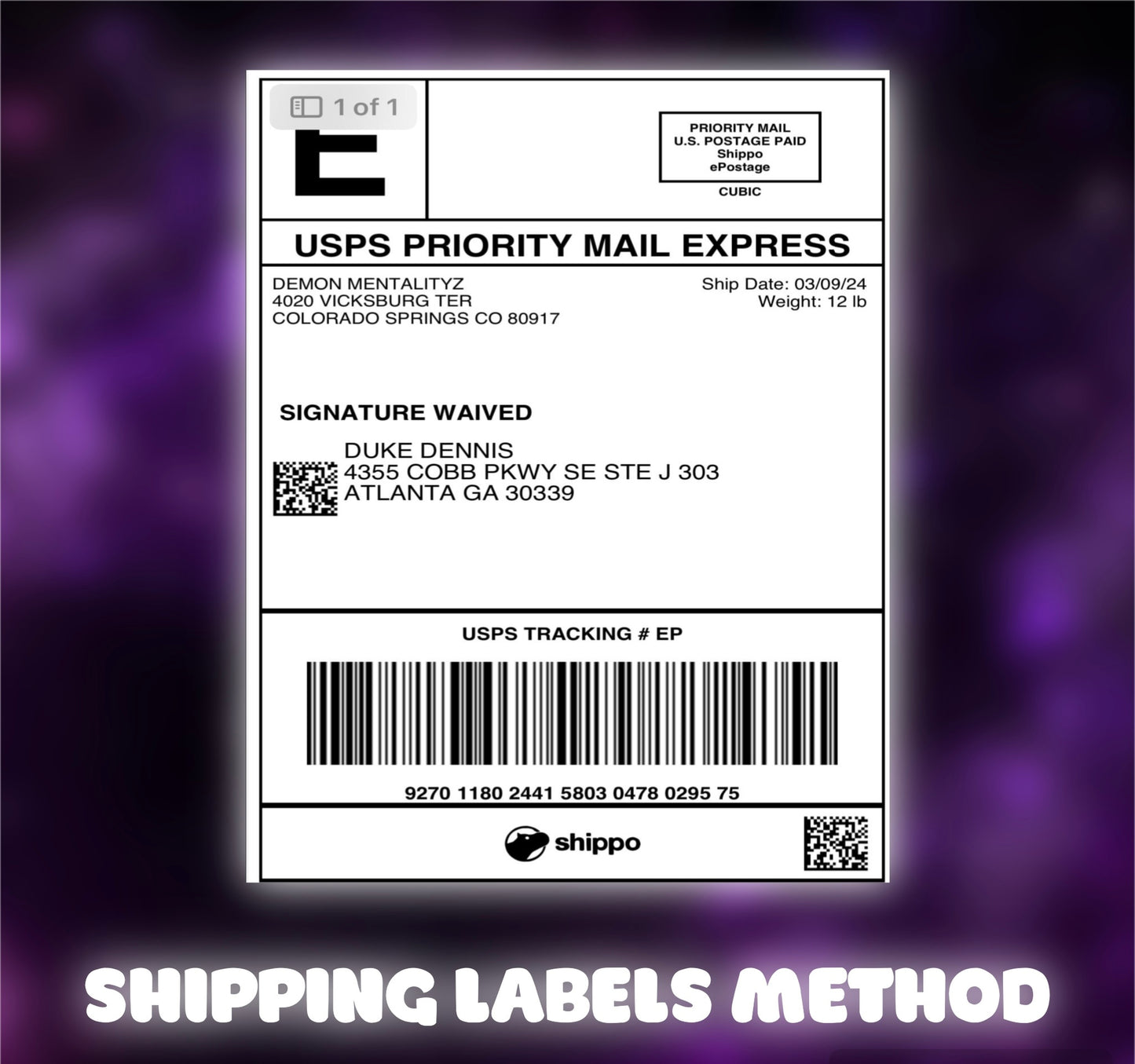 SHIPPING LABELS METHOD